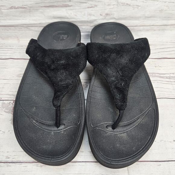 Fitflop Women's Toe Thongs Size 7 Black Sandals Flip Flops Fit Flops - Picture 2 of 6
